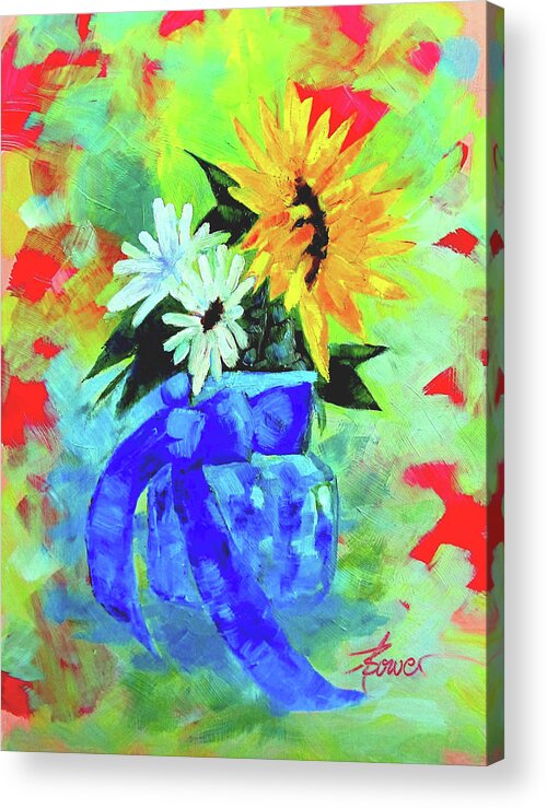 Flowers Acrylic Print featuring the painting Counting Flowers On the Wall by Adele Bower