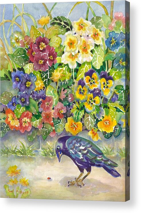Crow Acrylic Print featuring the painting Curious Crow by Ann Nicholson