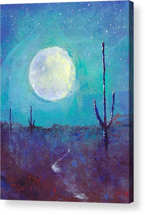 Desert Moonrise Acrylic Print featuring the painting Desert Moonrise by Bill Tomsa