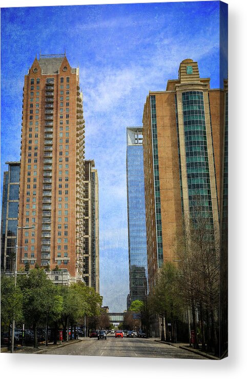Downtown Houston Texas Textured Blue Sky Acrylic Print featuring the photograph Downtown Houston Texas Textured Blue Sky by Dan Sproul