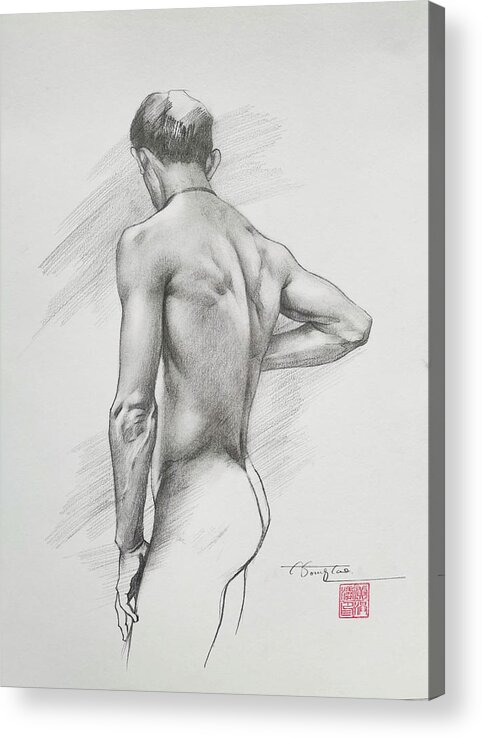 Male Nude Acrylic Print featuring the drawing Drawing male nude #20925 by Hongtao Huang