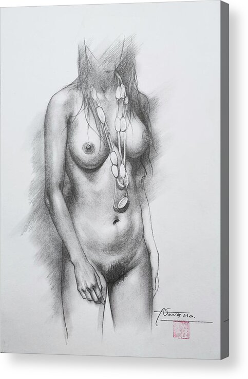 Female Nude Acrylic Print featuring the painting Drawing nude girl #201112 by Hongtao Huang