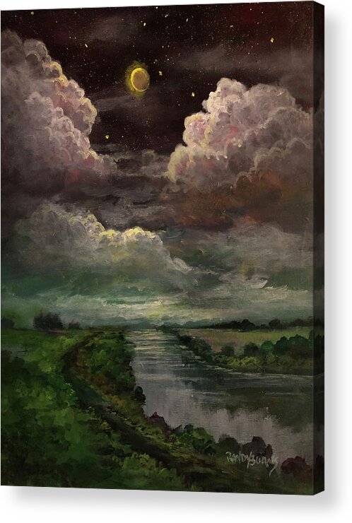 Moon Acrylic Print featuring the painting Eclipse Along The River by Rand Burns