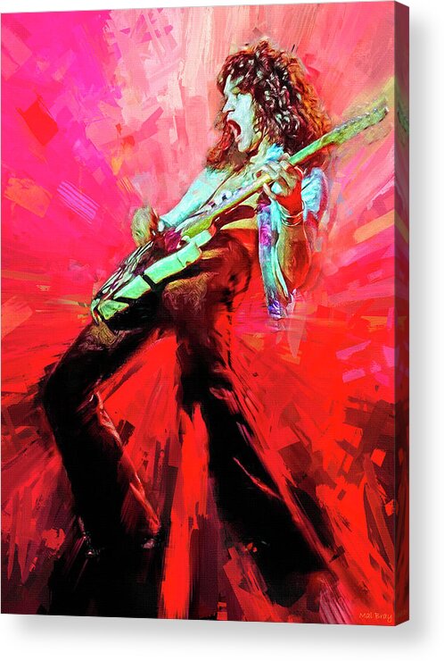 Van Halen Acrylic Print featuring the mixed media Eddie Van Halen on Fire by Mal Bray