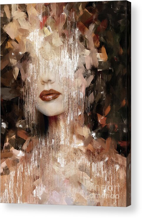 Abstract.womanportraitbrowncoppergoldfantasypaintingfierceimpressionism Acrylic Print featuring the painting Fierce by Jacky Gerritsen