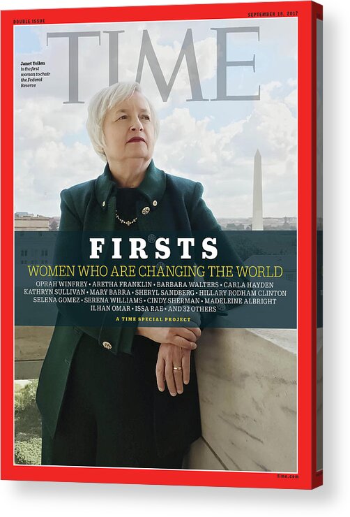 Janet Yellen Acrylic Print featuring the photograph Firsts - Women Who Are Changing the World, Janet Yellen by Photograph by Luisa Dorr for TIME