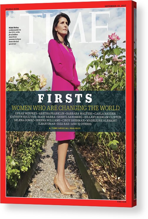Nikki Haley Acrylic Print featuring the photograph Firsts - Women Who Are Changing the World, Nikki Haley by Photograph by Luisa Dorr for TIME