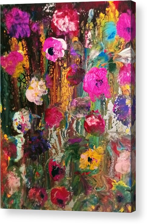 Flowers Fusion Pink Acrylic Print featuring the painting Flower Fusion by Anna Adams