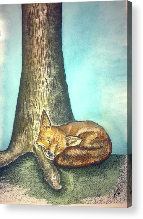 Nature Acrylic Print featuring the painting Fox And Tree by Christina Wedberg