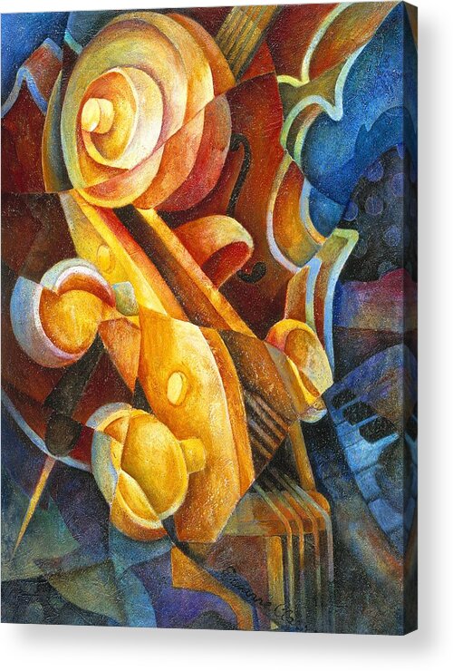 Cello Acrylic Print featuring the painting Fractured Cello by Susanne Clark