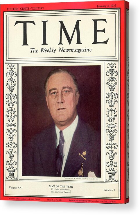 Nation Acrylic Print featuring the photograph Franklin D. Roosevelt - Man of the Year 1933 by O J Jordan