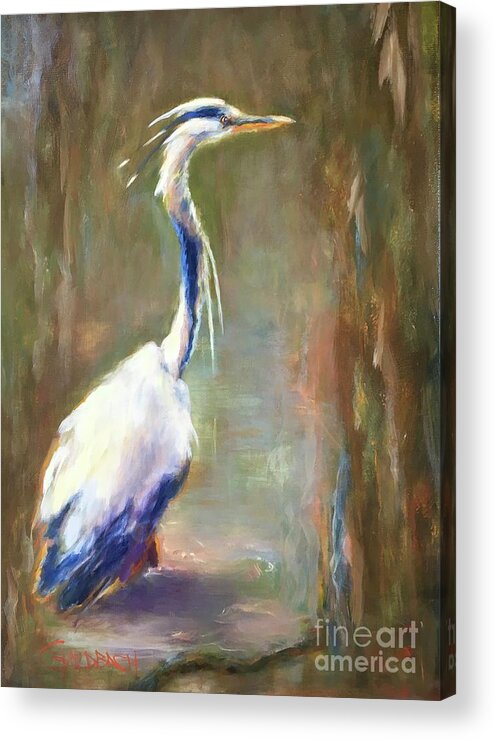 Heron Acrylic Print featuring the painting From the Right Hand by Kathy Lynn Goldbach