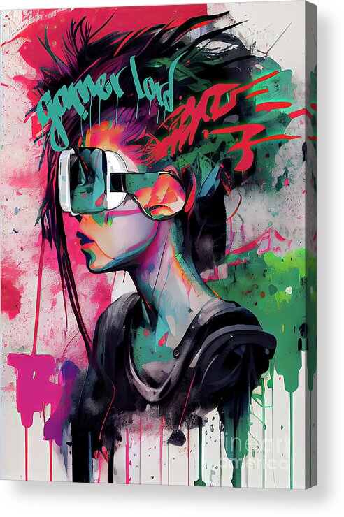 Gamer Girl Acrylic Print featuring the painting Game Boss I by Mindy Sommers