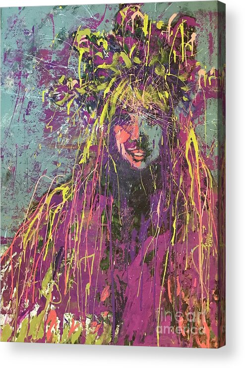 Angel Acrylic Print featuring the painting Girl of the woods by Monica Elena