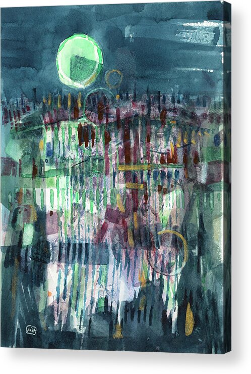 Abstract Acrylic Print featuring the painting Green Moon by Lisa Tennant