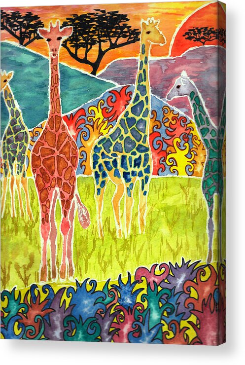 Giraffe Acrylic Print featuring the painting Groovy Giraffes by Gemma Reece-Holloway