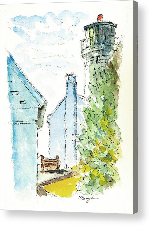 Heceta Head Acrylic Print featuring the drawing Heceta Head Lighthouse by Mike Bergen