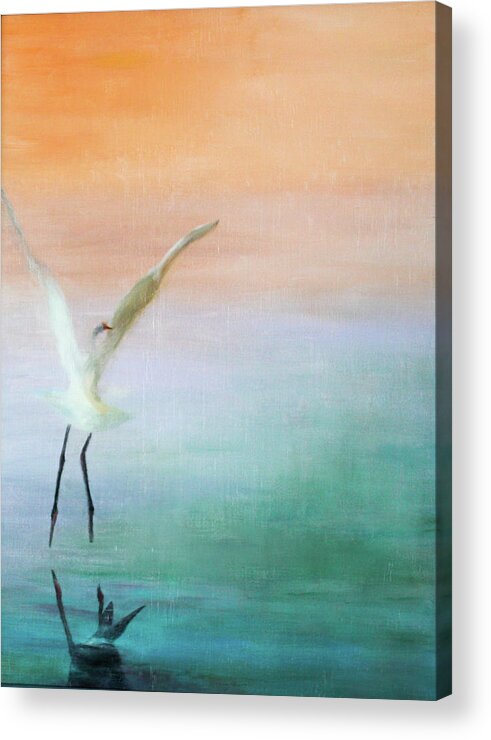 Heron Acrylic Print featuring the painting Heron Landing by Tracy Hutchinson