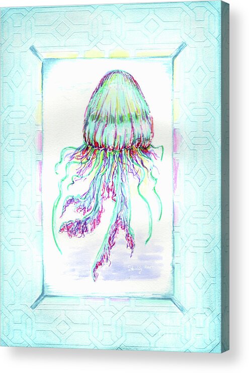 Jellyfish Acrylic Print featuring the painting Jellyfish Key West Teal by Shelly Tschupp