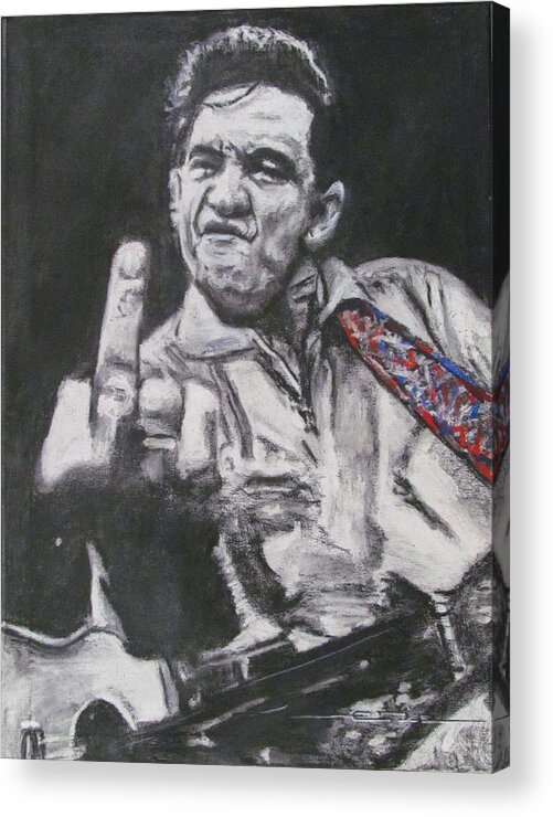 Johnny Cash Acrylic Print featuring the pastel Johnny Breaks a Nail by Eric Dee