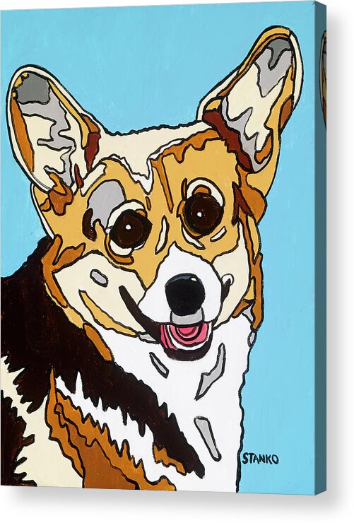 Corgi Dog Pet Acrylic Print featuring the painting Katerina by Mike Stanko