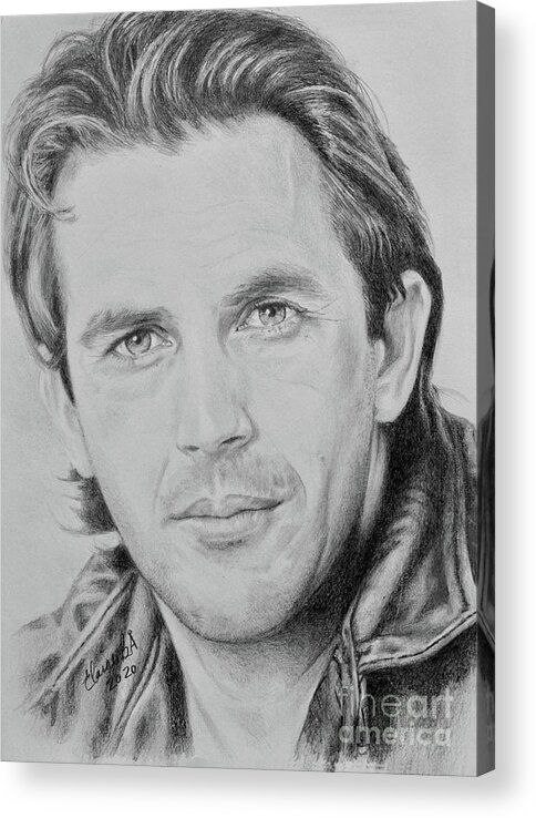 Kevin Costner Acrylic Print featuring the drawing Kevin Costner by Elaine Berger