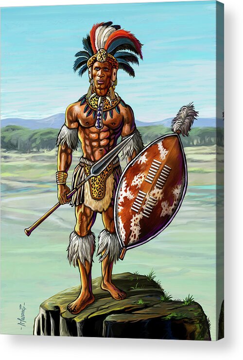 Shaka Acrylic Print featuring the painting Warrior King Shaka Zulu by Anthony Mwangi