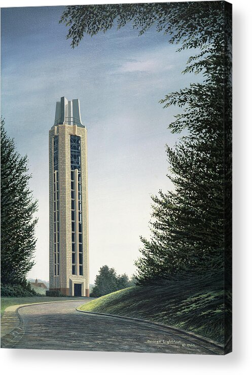 Architectural Landscape Acrylic Print featuring the painting KU Campanile, Lawrence Campus by George Lightfoot