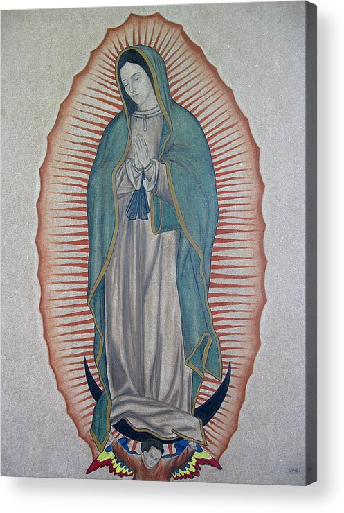 Virgen De Guadalupe Acrylic Print featuring the painting La Virgen de Guadalupe by Lynet McDonald
