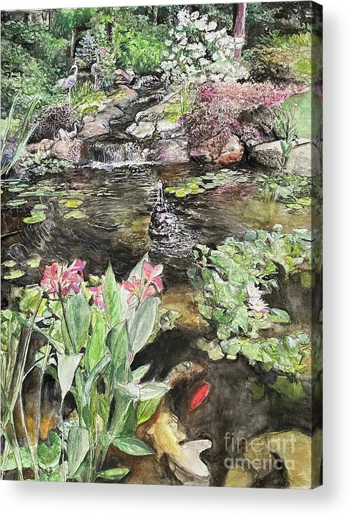 Watercolor Acrylic Print featuring the painting Langella Pond by Jamie Derr