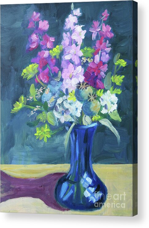 Larkspur Acrylic Print featuring the painting Larkspur by Anne Marie Brown