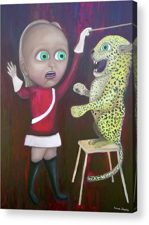Leopard Acrylic Print featuring the painting Leopard Tamer by Steve Shanks