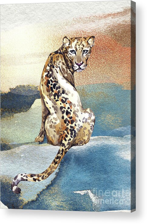 Leopard Acrylic Print featuring the painting Leopard Watercolor Animal Art Painting by Garden Of Delights