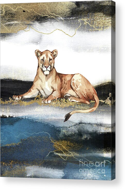Lioness Acrylic Print featuring the painting Lioness Watercolor Animal Art Painting by Garden Of Delights