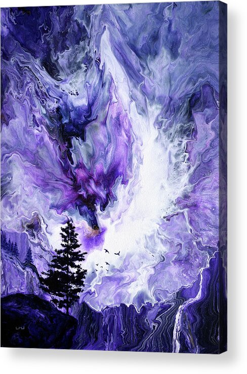 Purple Acrylic Print featuring the painting Lone Pine Tree Over Waterfall Canyon by Laura Iverson