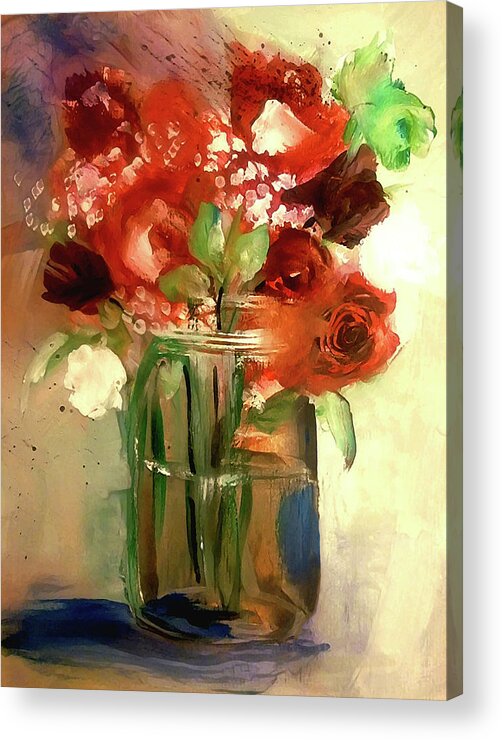 Loose Acrylic Print featuring the painting Loose And Splattered Rose by Lisa Kaiser