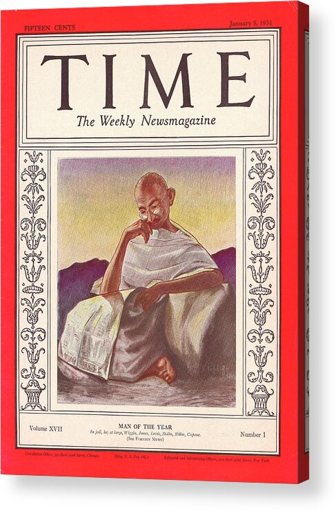 Mahatma Gandhi Acrylic Print featuring the photograph Mahatma Gandhi - Man of the Year 1931 by Illustration cr V Perfilioff