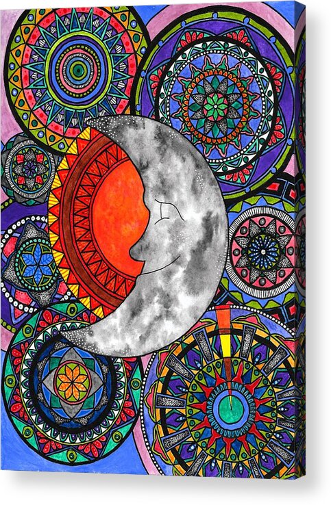 Moon Acrylic Print featuring the painting Mandala Moon by Gemma Reece-Holloway