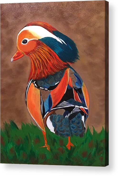  Acrylic Print featuring the painting Mandarin Duck-Fowl Play by Bill Manson
