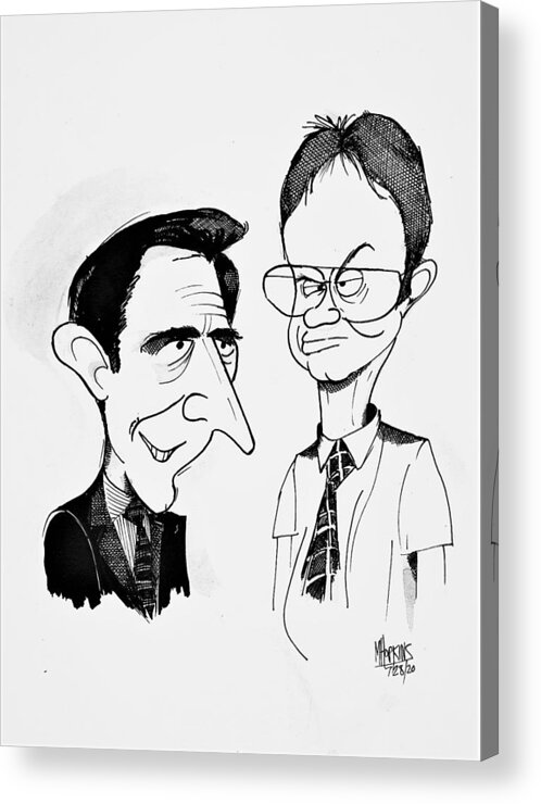 The Office Acrylic Print featuring the drawing Michael and Dwight by Michael Hopkins