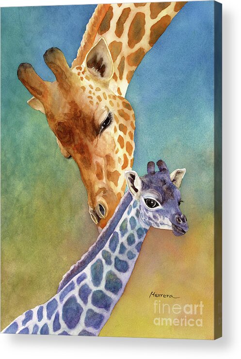 Giraffe Acrylic Print featuring the painting Mom and Baby Giraffe by Hailey E Herrera