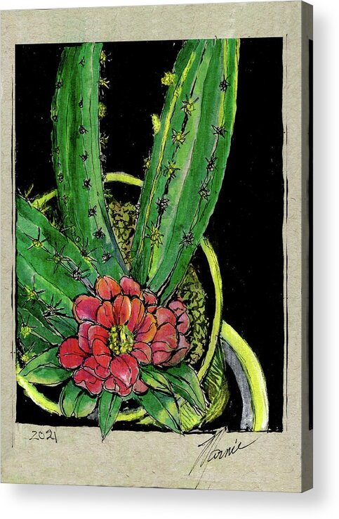 Flowers Acrylic Print featuring the drawing My Cactus by Marnie Clark