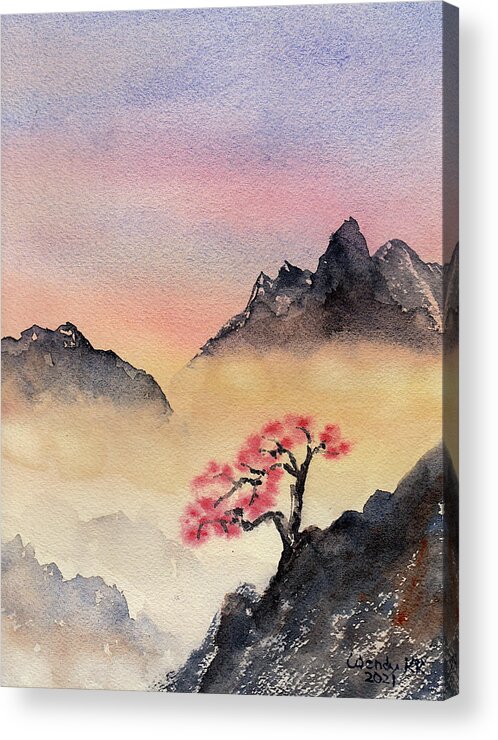 Cherry Acrylic Print featuring the painting Mystic Mountains No. 4 by Wendy Keeney-Kennicutt