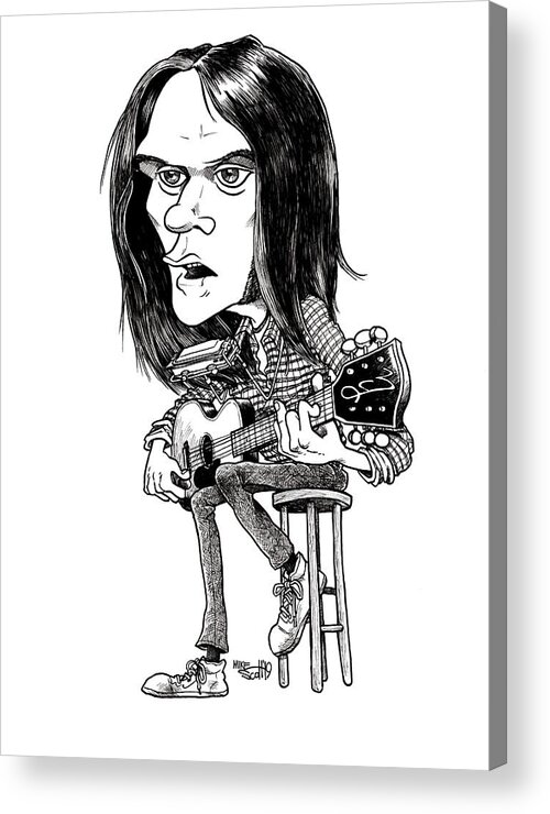 Caricature Acrylic Print featuring the drawing Neil Young by Mike Scott