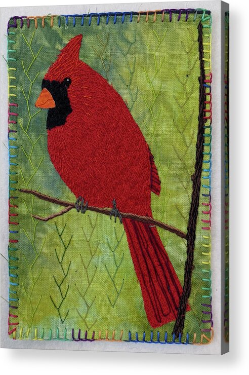 Cardinal Acrylic Print featuring the tapestry - textile Northern Cardinal by Martha Ressler