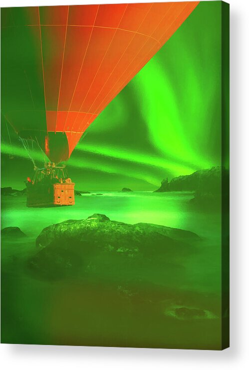 Nothern Lights Acrylic Print featuring the mixed media Northern Lights with Hot Air Balloon by Shelli Fitzpatrick