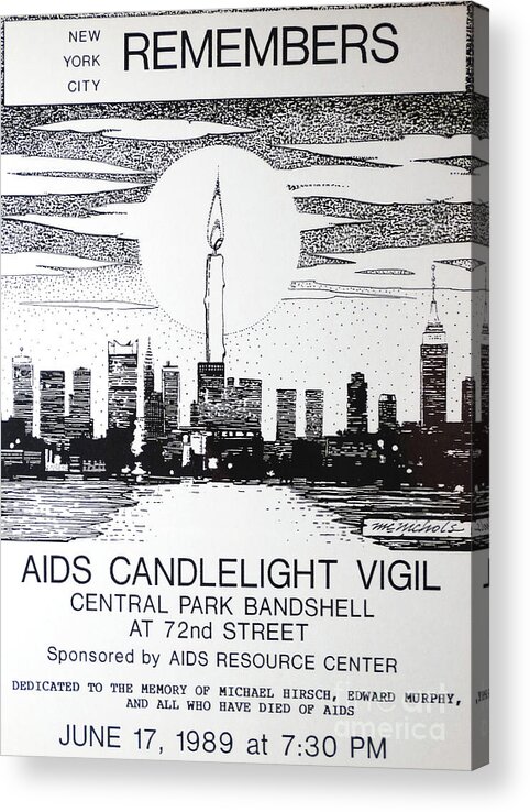 Nyc Aids Candlelight Vigil Poster Acrylic Print featuring the drawing NYC AIDS Poster by William Hart McNichols