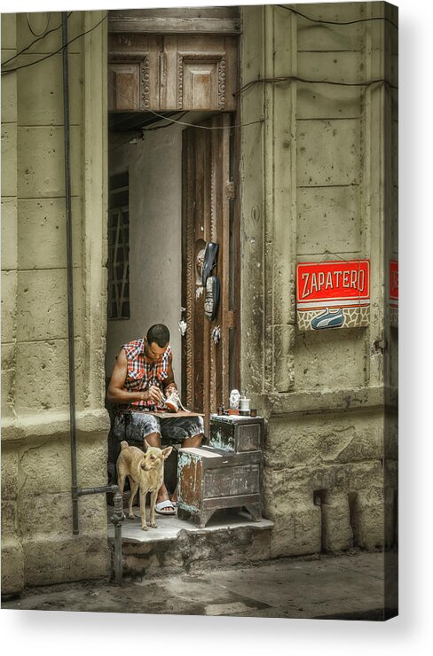 Cuba Acrylic Print featuring the photograph O Zapatero and his dog by Micah Offman