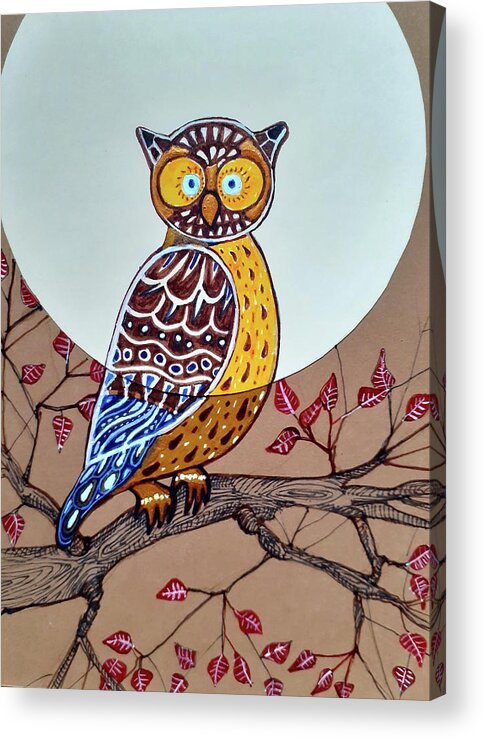 Owl Acrylic Print featuring the mixed media Awake by Carolina Prieto Moreno