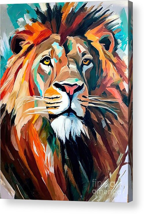 Animal Acrylic Print featuring the painting Painting Lion animal lion wild art nature backgro by N Akkash